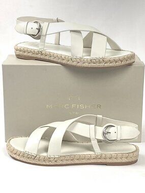 New Marc Fisher LTD Tallia Ivory White Leather Platform Espadrille Sandal 9.5